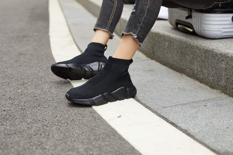 Casbeam Women's Running Knit Comfortable Lightweight Breathable Casual Sports Shoes Fashion Sneakers Slip-On Walking Shoes All Black Size 9.5 - Image 3